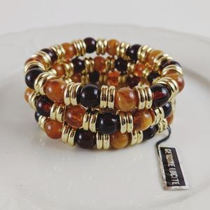 Vintage Lucite 3 Strand Orange Gold Stretch Bracelet NWT